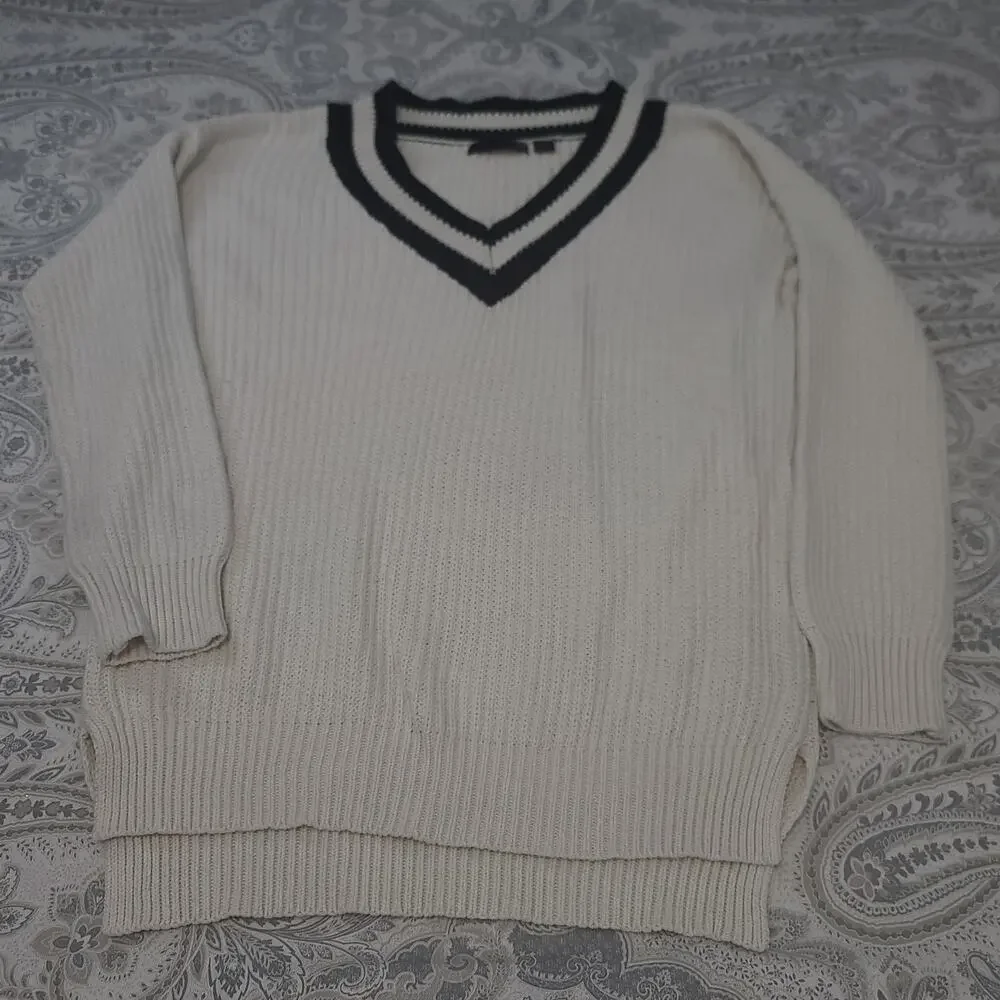 JW Style Cable knit Preppy ladies oversized sweater white&black Size Med Coastal - Picture 4 of 11